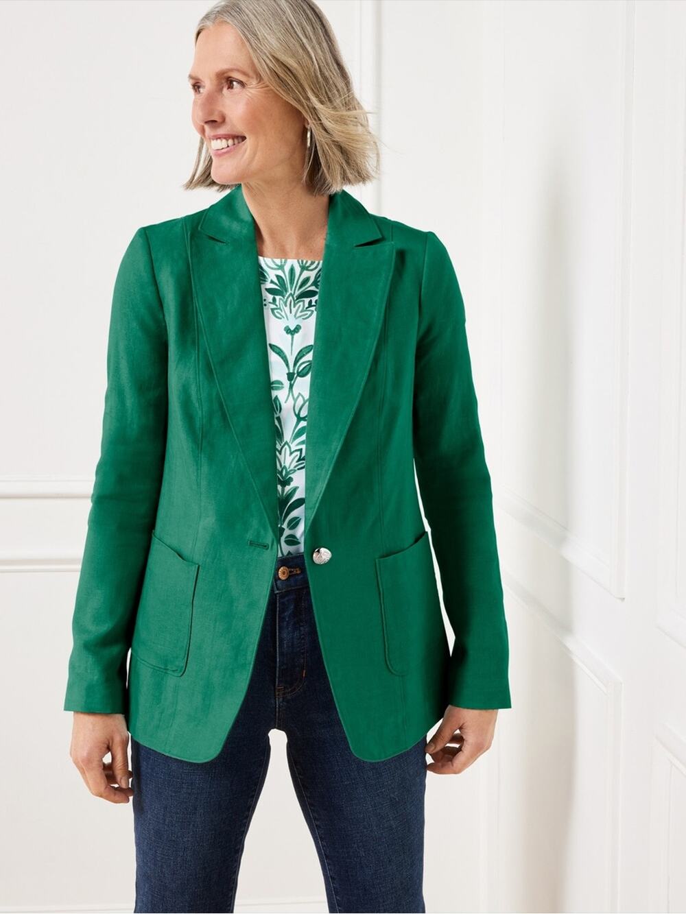 Talbots Seaming Linen Blazer in Heritage Green Size 14 Petite